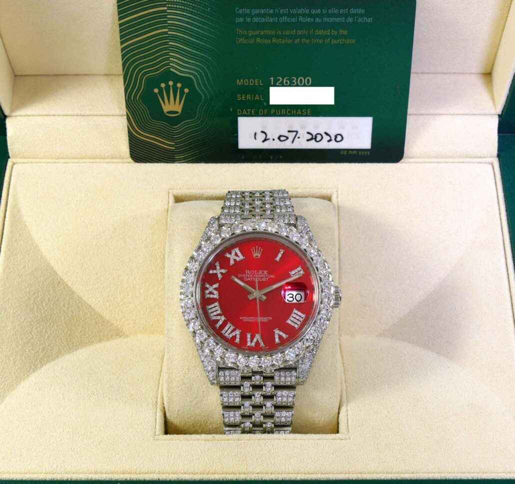 Unworn Rolex Datejust Iced Out Diamonds Jubilee Red Roman Mm Box