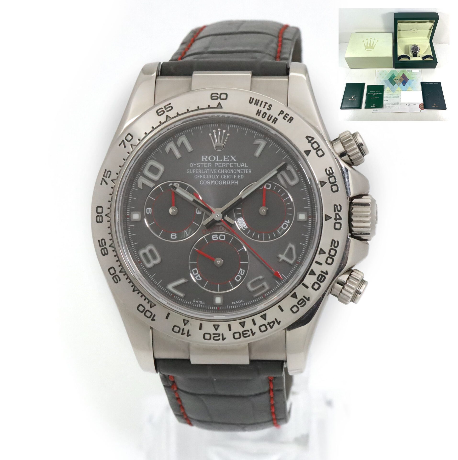 Rolex Daytona Grey Racing Dial Mm K White Gold Box Papers