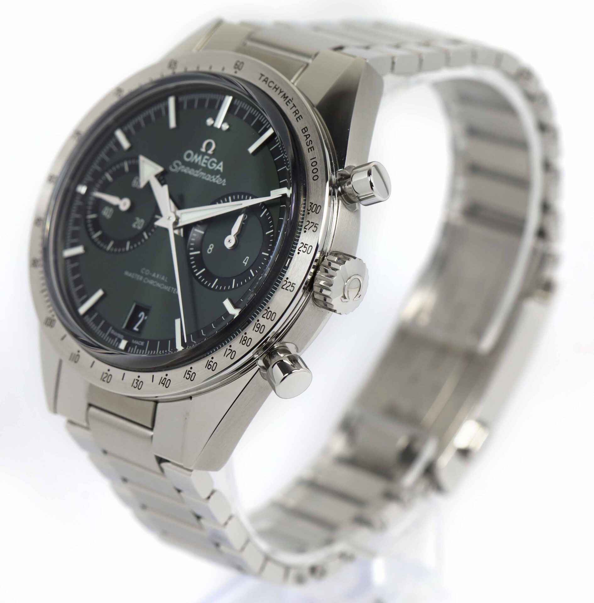 Unworn Omega Speedmaster Green Coaxial Chronograph