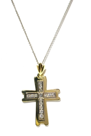 Diamond Cross Pendant Necklace with Princess Rounds