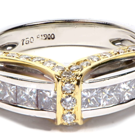 Platinum & 18k Yellow Gold Diamond Ribbon Ring 1.8ct GVS