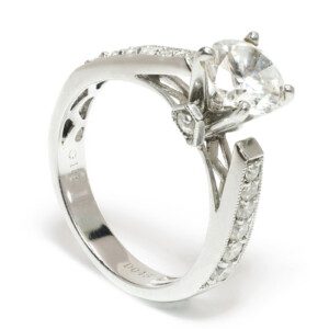 Tapering Deco Engagement Semi-Mount Ring in 18k White Gold