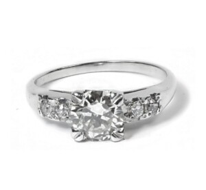 Vintage-Early-Round-Diamond-Engagement-Ring-18k-White-Gold-95-ct-Size-55-111892538501