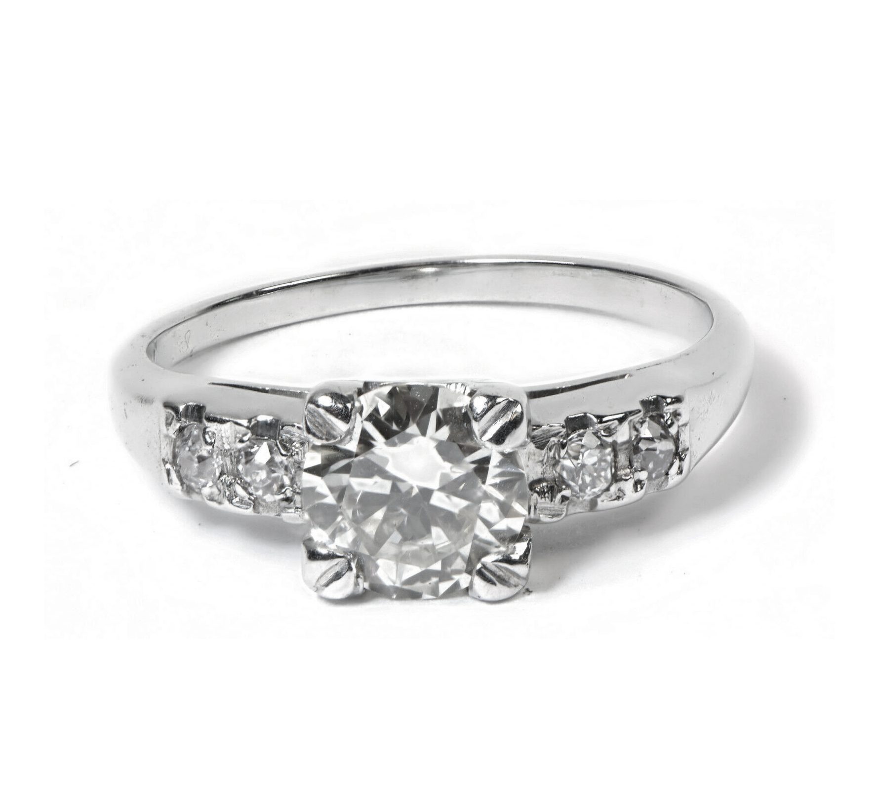 Vintage-Early-Round-Diamond-Engagement-Ring-18k-White-Gold-95-ct-Size-55-111892538501