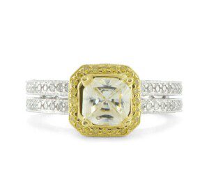 Princess-Halo-Semi-Mount-Engagement-Ring-Bead-Set-Double-Band-Two-Tone-SZ55-132237348966