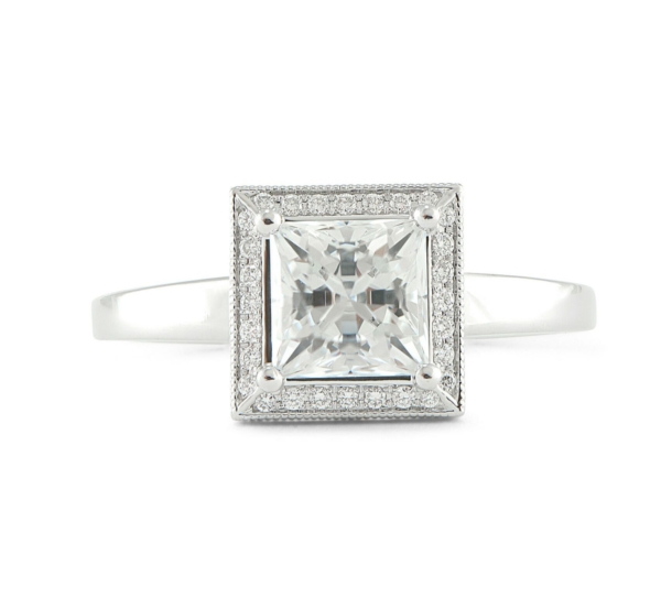 Princess-Semi-Mount-Engagement-Ring-18k-White-Gold-Bead-Square-Halo-VS-SZ-65-132237348981