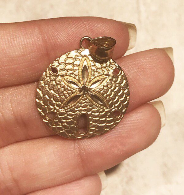 Beach-Sand-Dollar-Pendant-10k-Yellow-Gold-Charm-27-Grams-173505345262-2