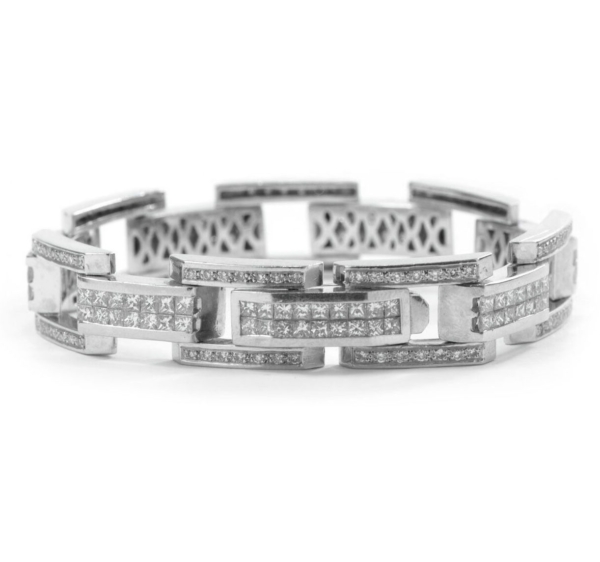 Heavy-Platinum-Mens-Princess-Diamond-Bike-Link-Bracelet-Set-w-4-Carats-84g-113284072846-4