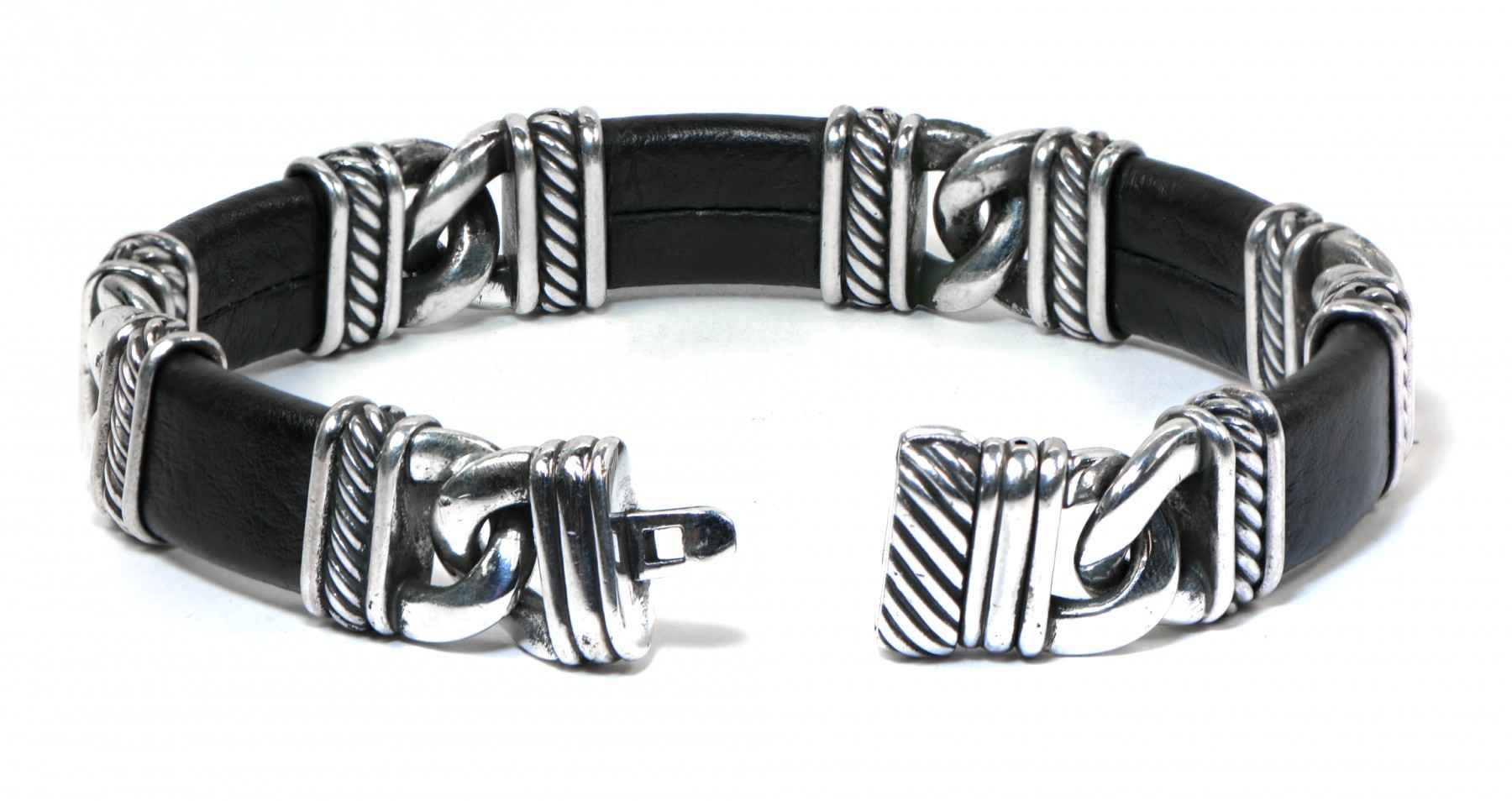 David Yurman Faceted Link Bracelet in Sterling Silver with Pavé Black Diamonds Men's Size Medium