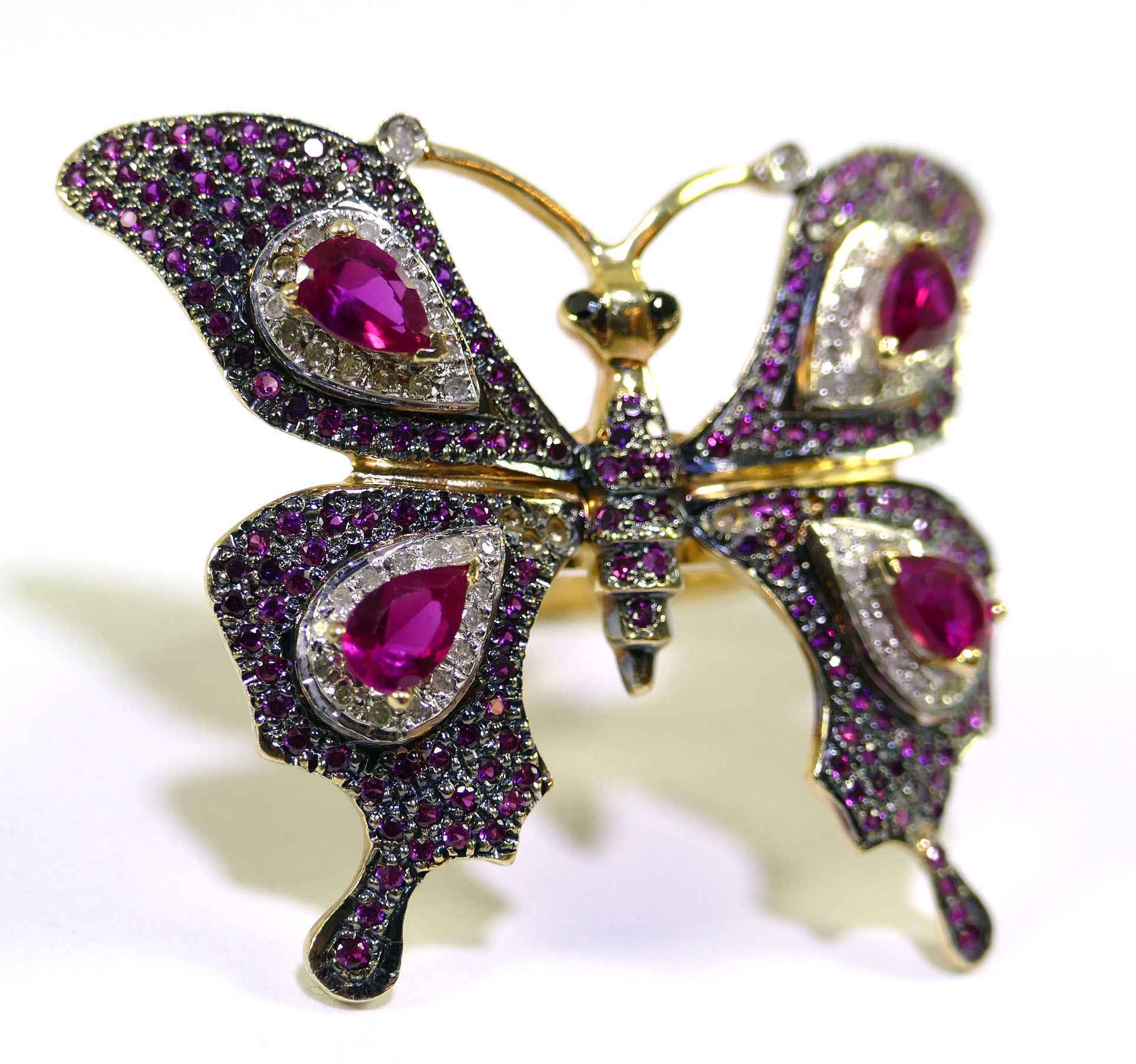 Vintage Butterfly 14k Yellow Gold Diamond and Rubellite Ring | TNS ...