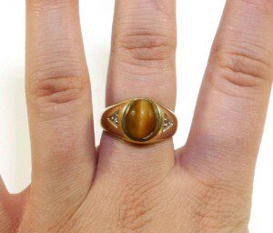 White gold tiger store eye ring