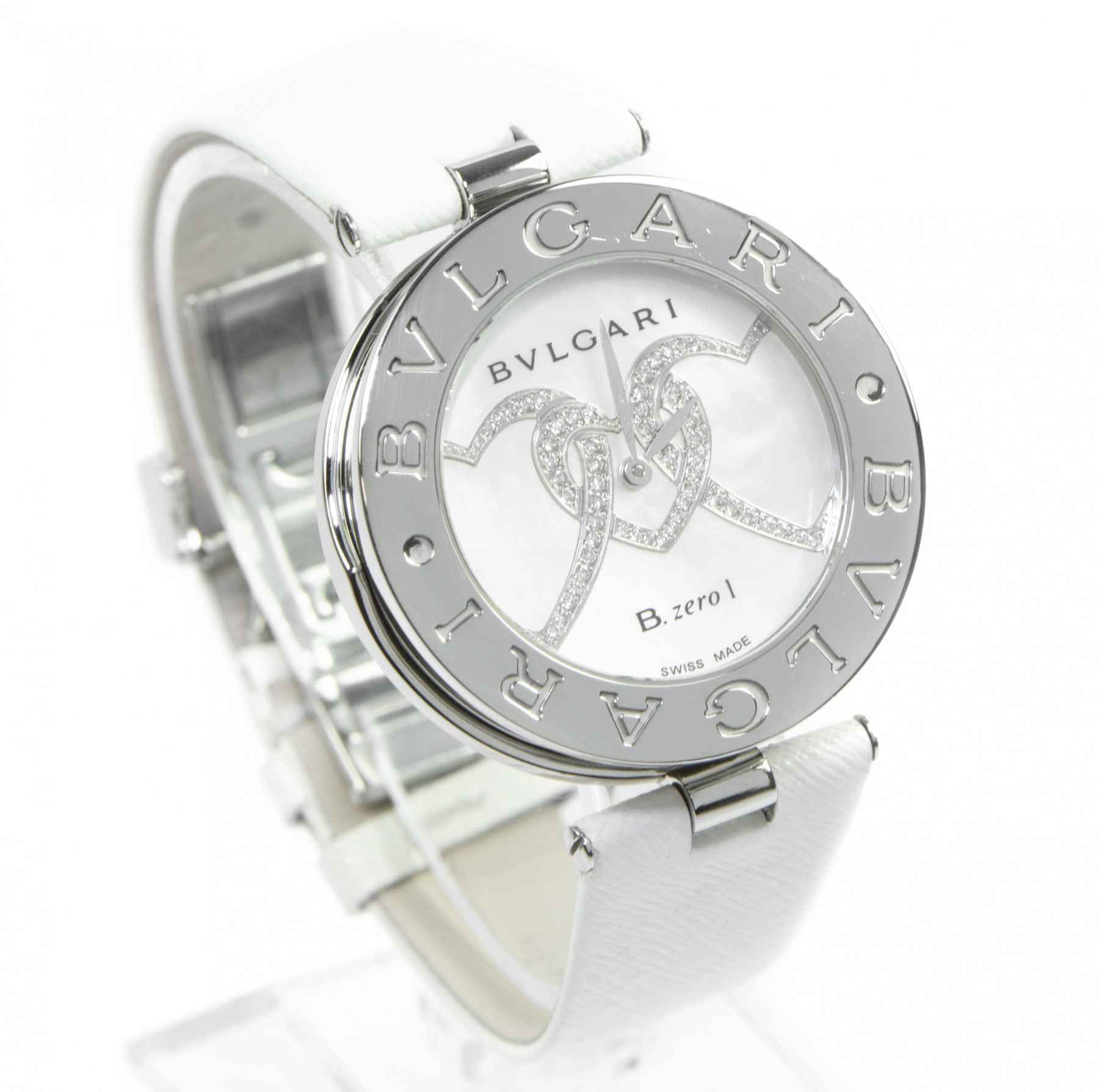 Bvlgari B.zero1 BZ35S White Mother Of Pearl Diamond Heart Dial 35mm Quartz  Watch