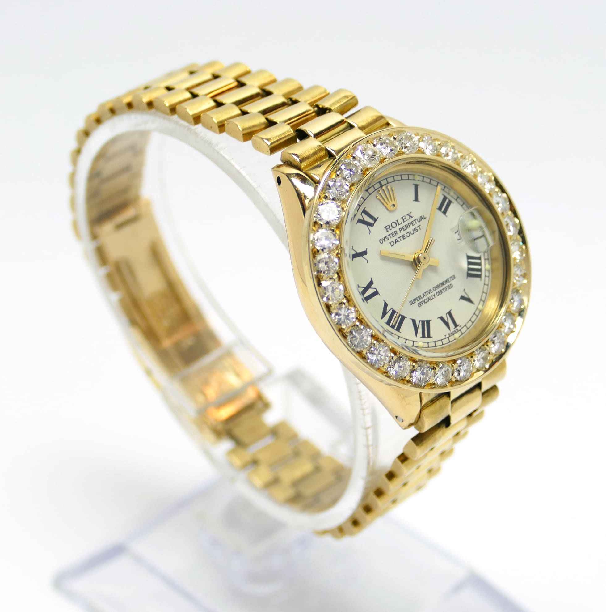 Rolex 6917 Ladies President 18k Mid size 26mm Diamond Bezel Diamond di –  Monica Jewelers