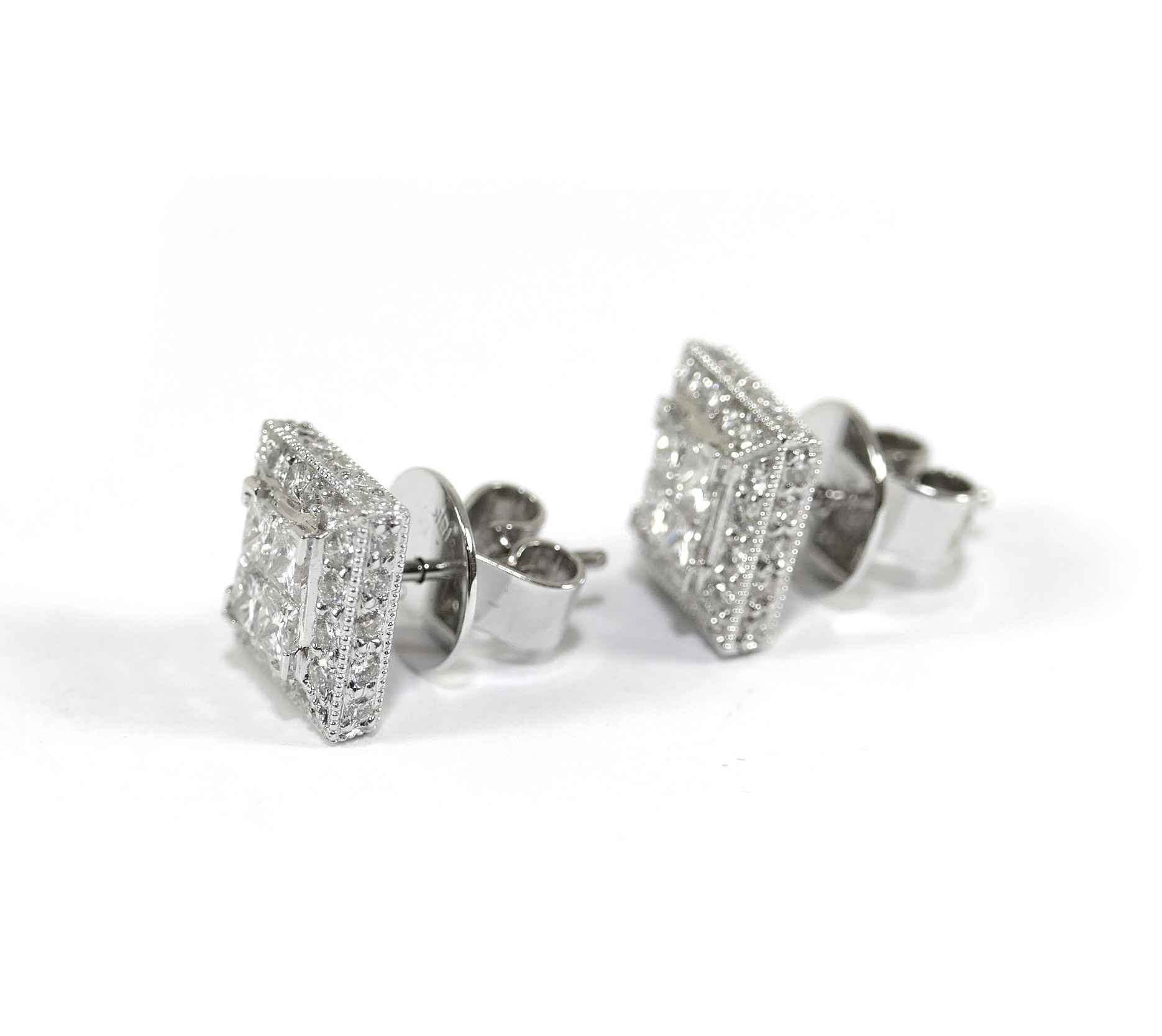 Diamond Squares 18k White Gold Earrings