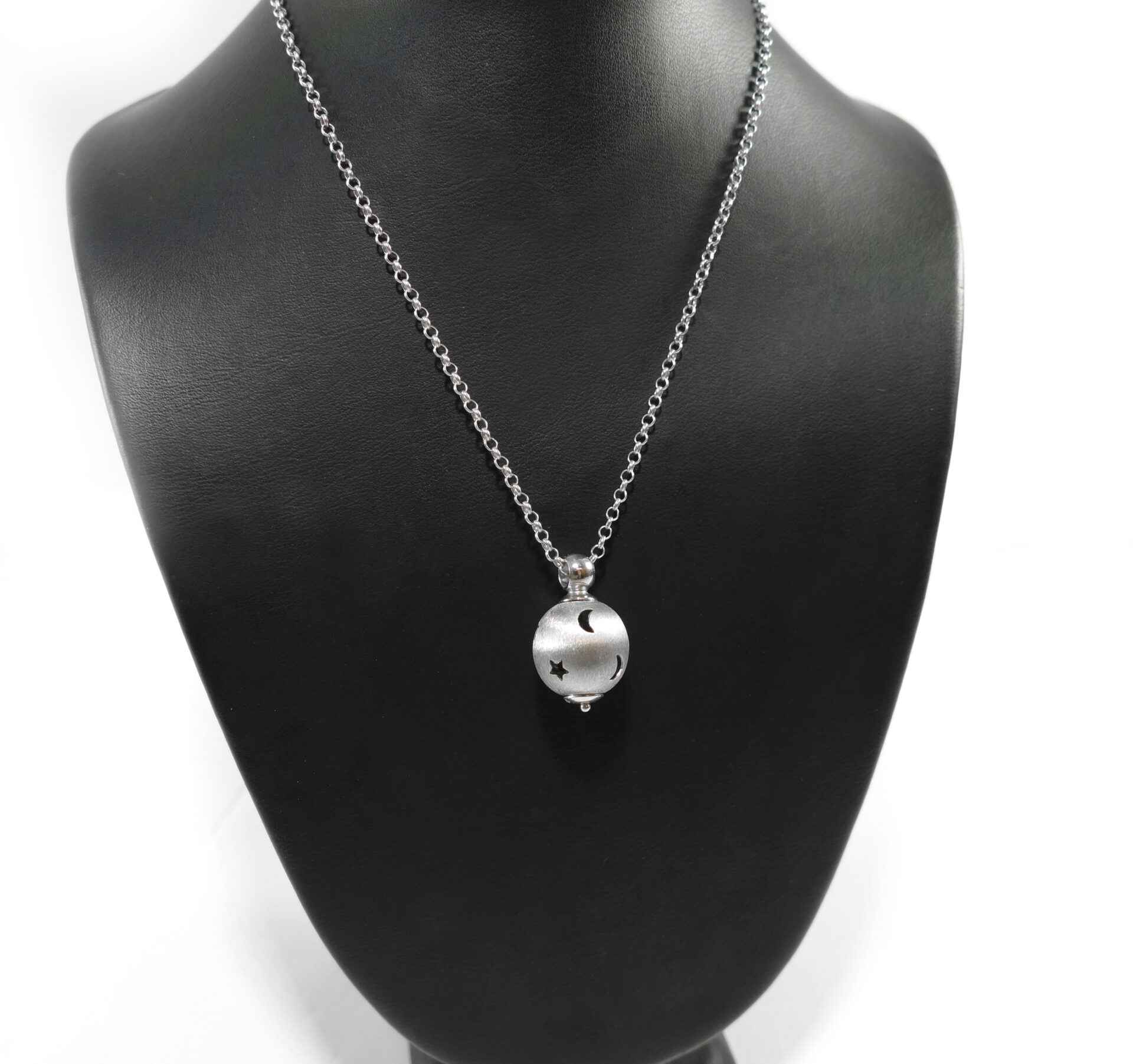 Moon and Star 14k White Gold Necklace