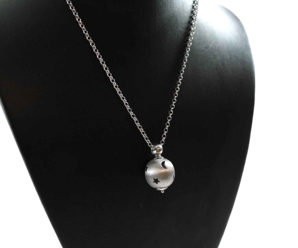 Moon and Star 14k White Gold Necklace