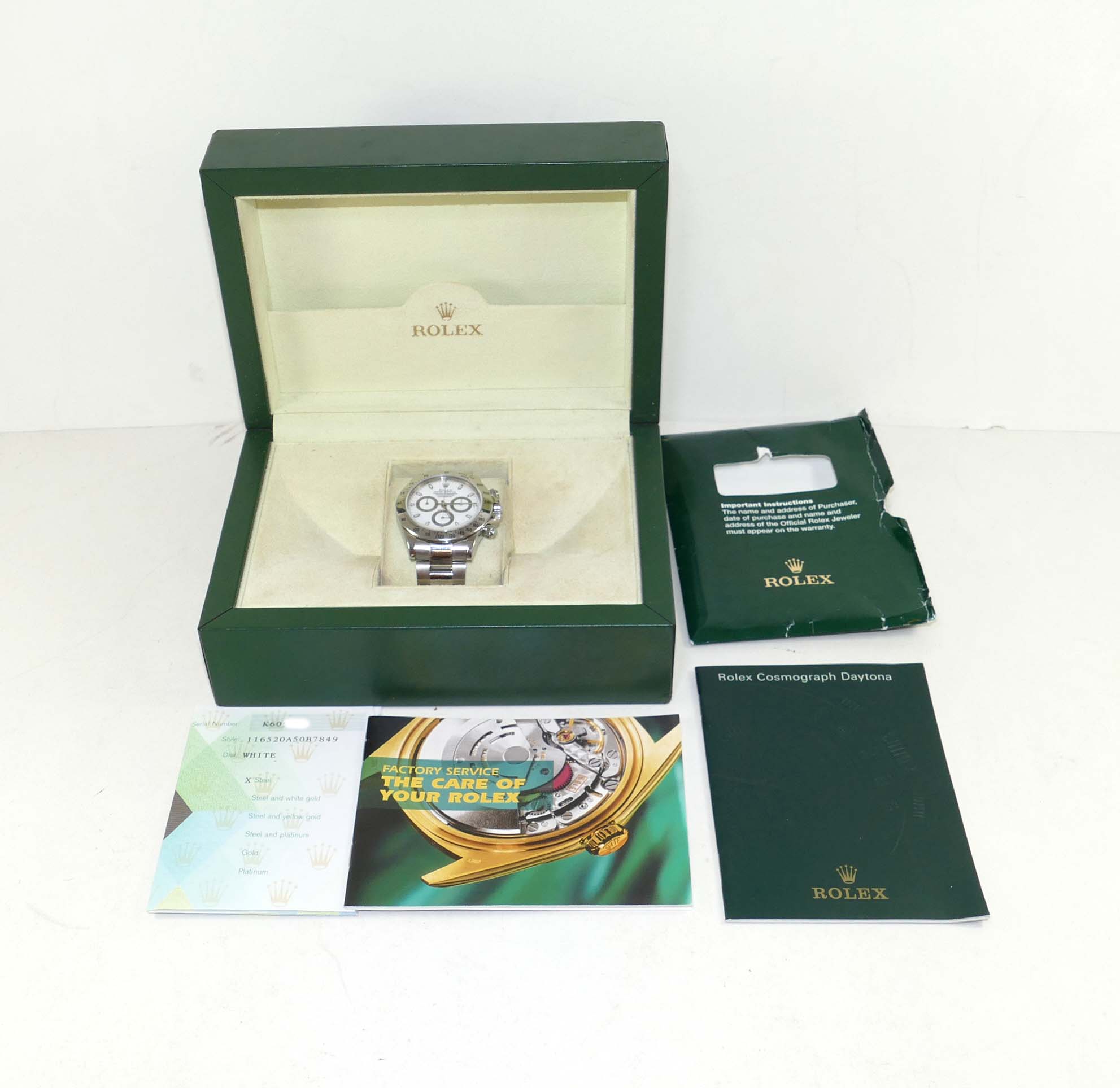 Rolex Daytona 116520 Steel White Dial 40mm K Serial Box Papers Complete ...