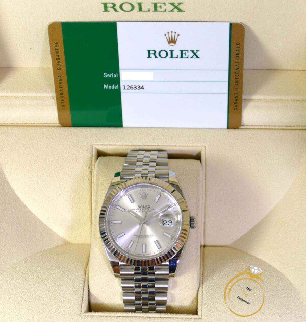 Rolex Datejust 41 126334 Silver Stick Dial Fluted Bezel Jubilee Band ...
