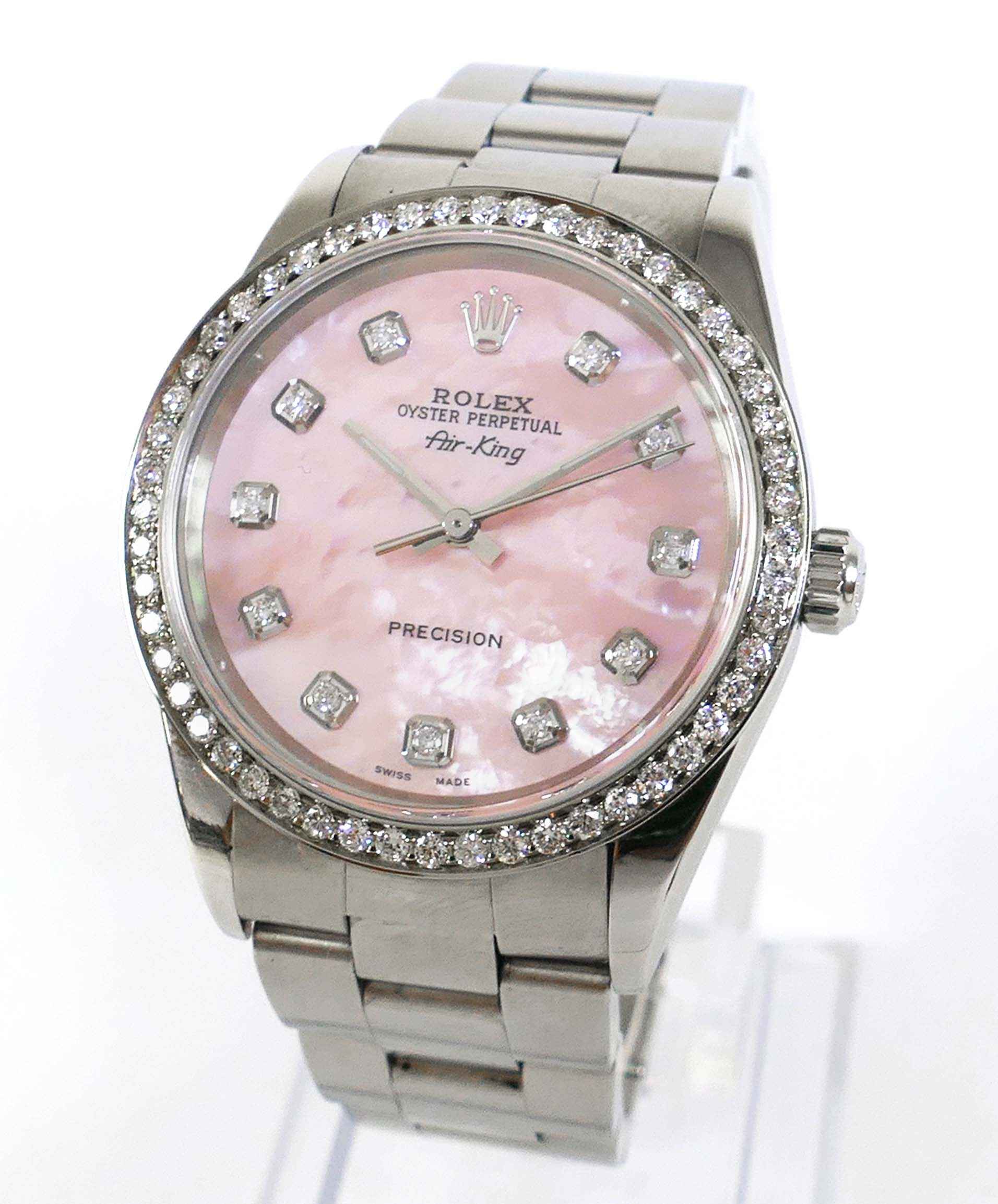 Rolex Air King Pink MOP Diamond Dial & 1.2 Carat Diamond Bezel 34mm Oyster