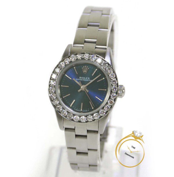 Rolex 24mm OP Blue Dial Diamond Bezel