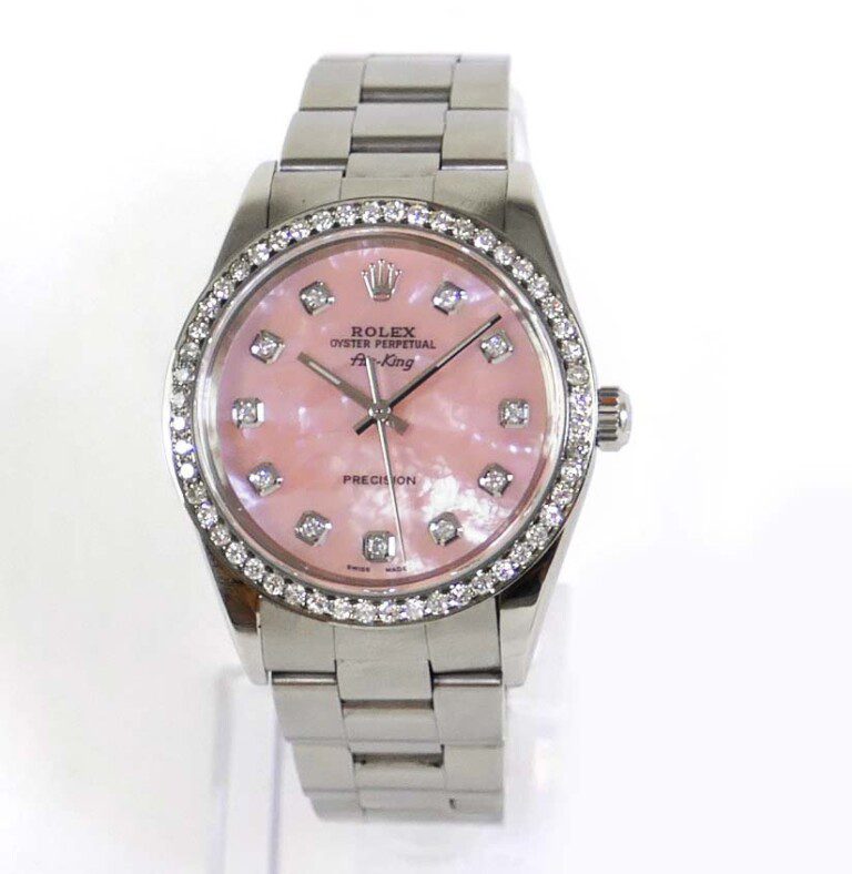 Rolex Air King Pink MOP Diamond Dial & 1.2 Carat Diamond Bezel 34mm Oyster