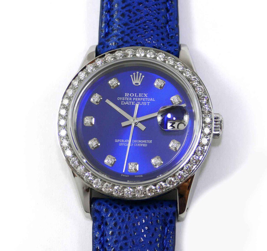 Rolex Datejust Blue Diamond Dial & 2 Carat Diamond Bezel on Leather 