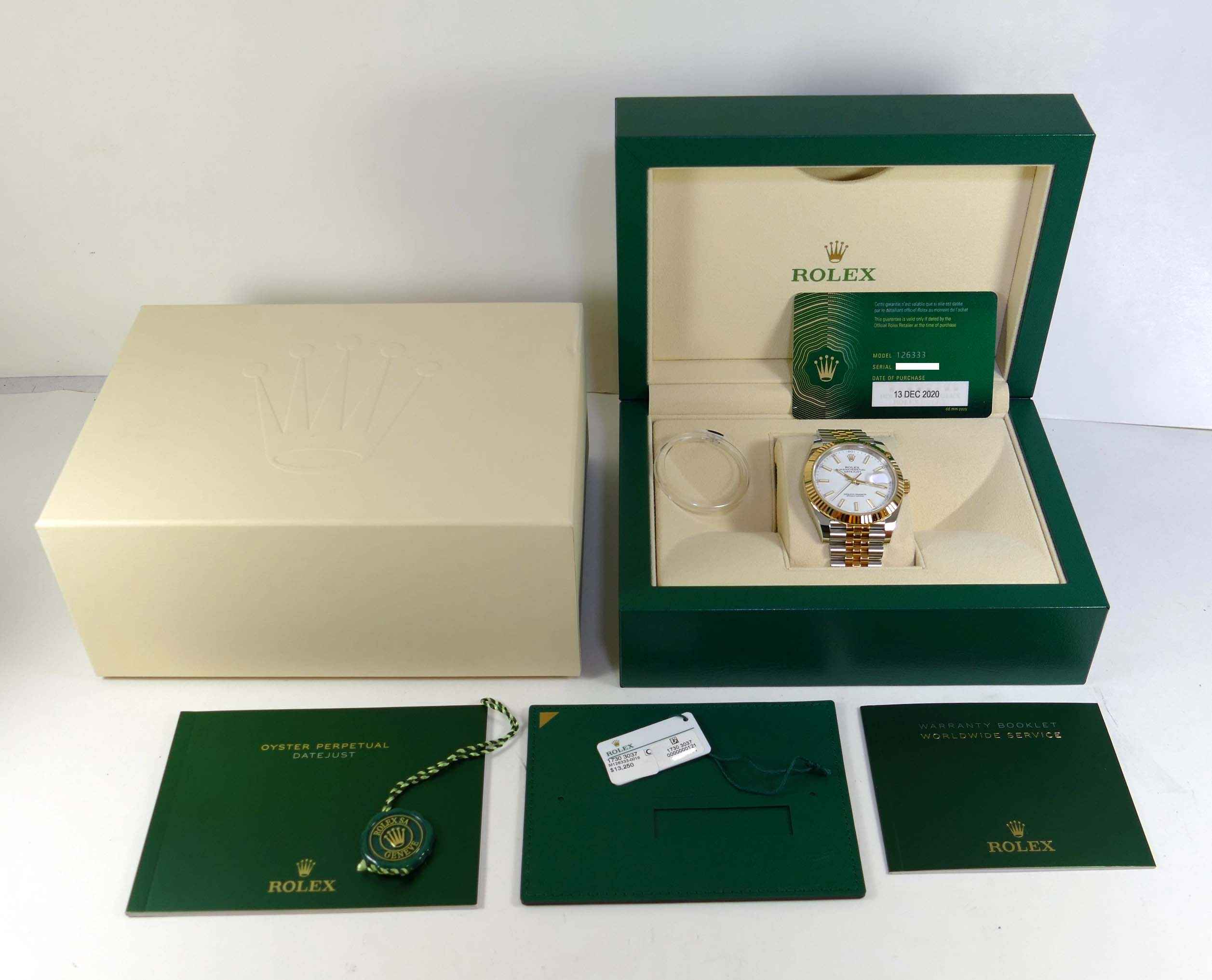 Dec 2020 New Rolex Datejust 41 126333 White Jubilee Two Tone Gold Box ...