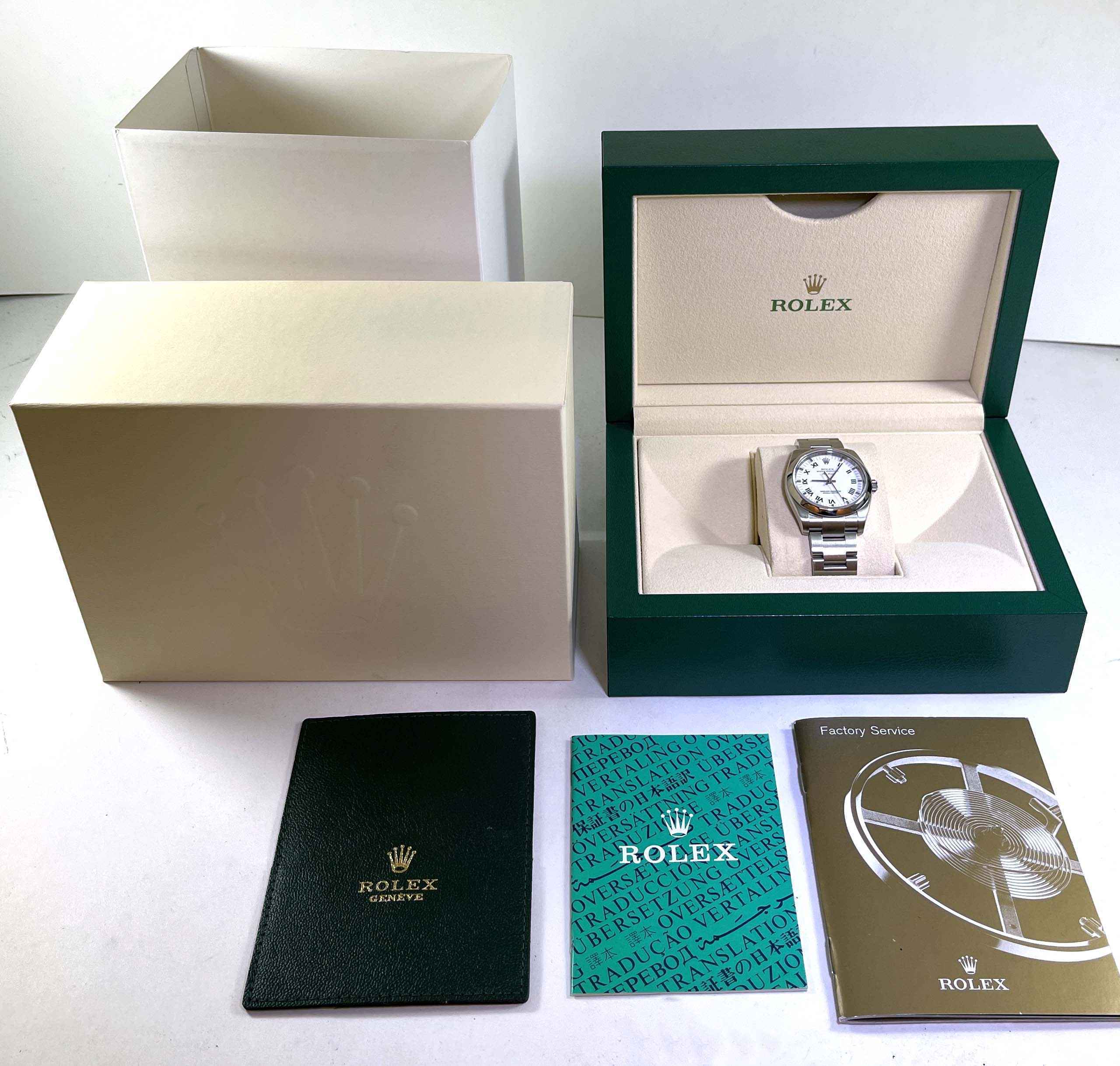 Mint Rolex Oyster Perpetual Air-king 114200 34mm White Roman Dial Box 