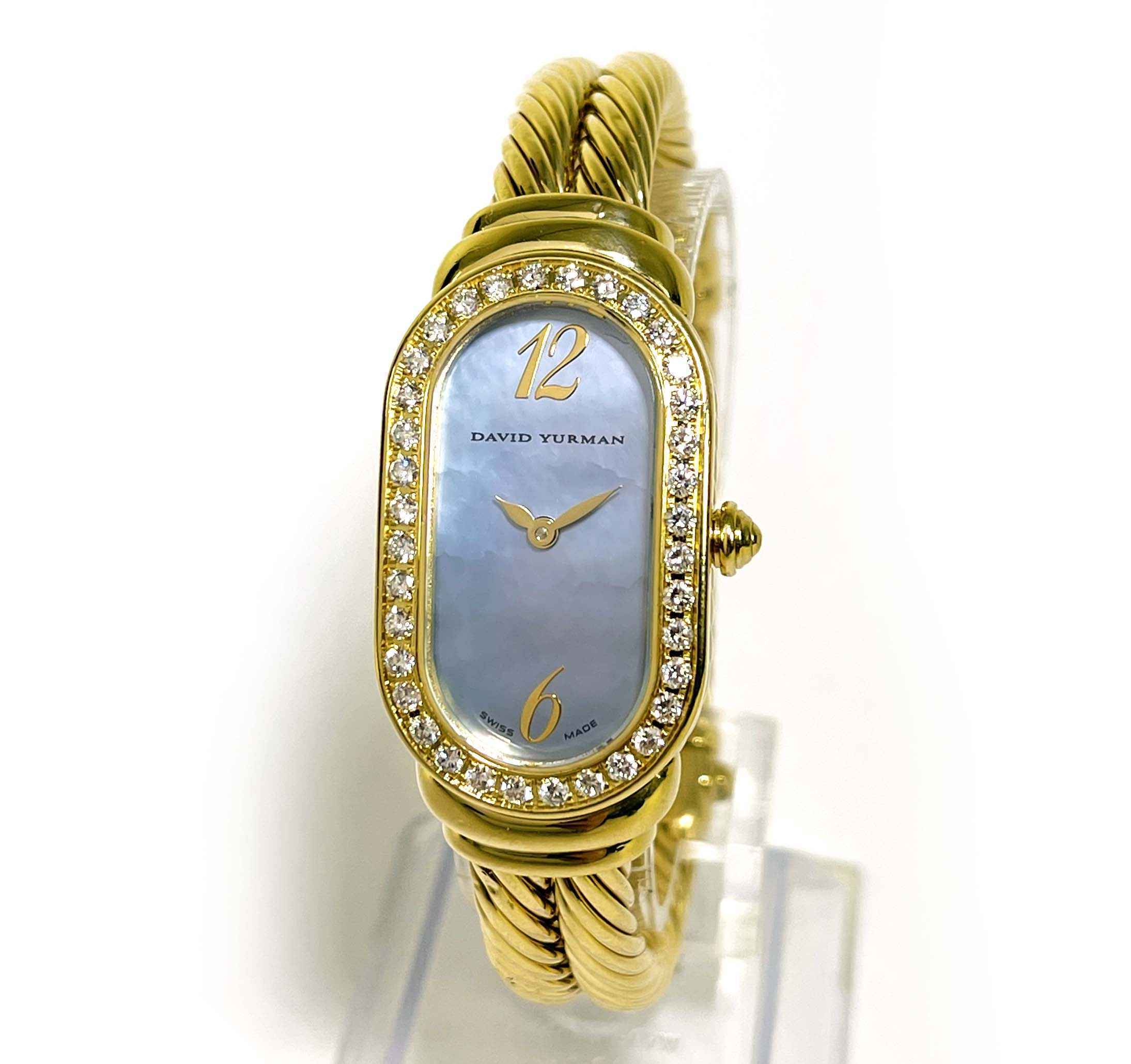 David Yurman 18k Yellow Gold Diamond Bezel Blue MOP Dial Madison Ladies ...