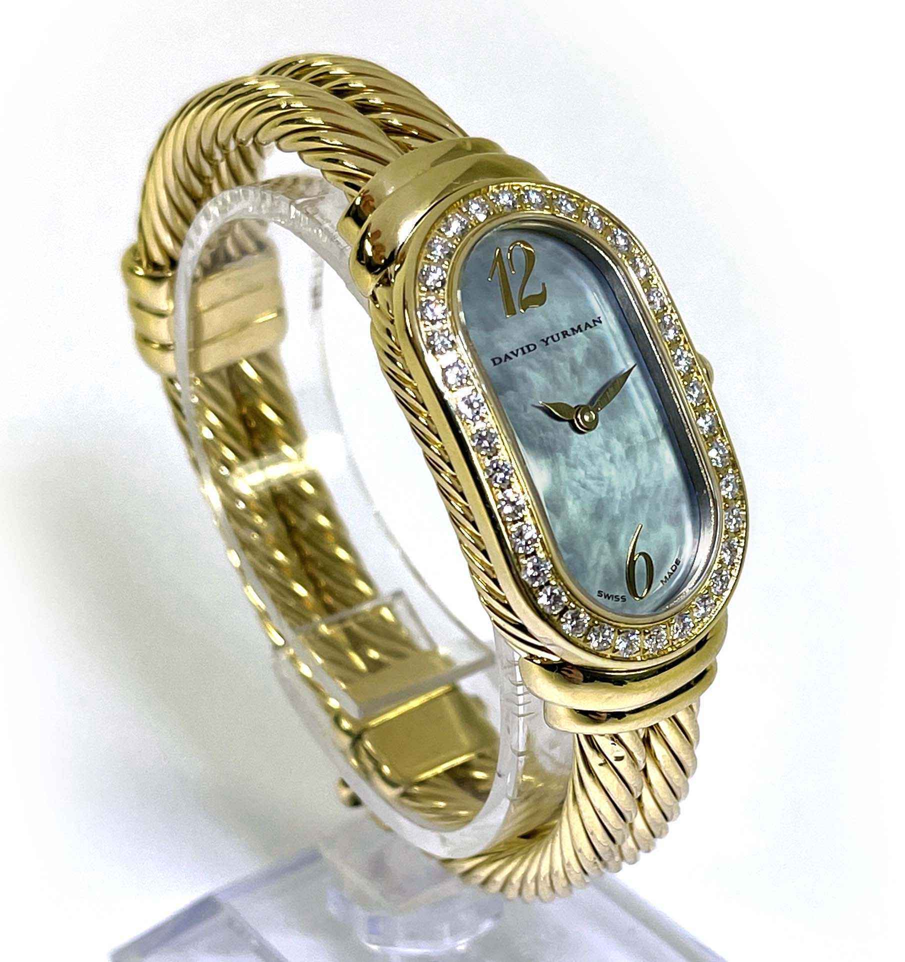 David Yurman 18k Yellow Gold Diamond Bezel Blue MOP Dial Madison Ladies ...