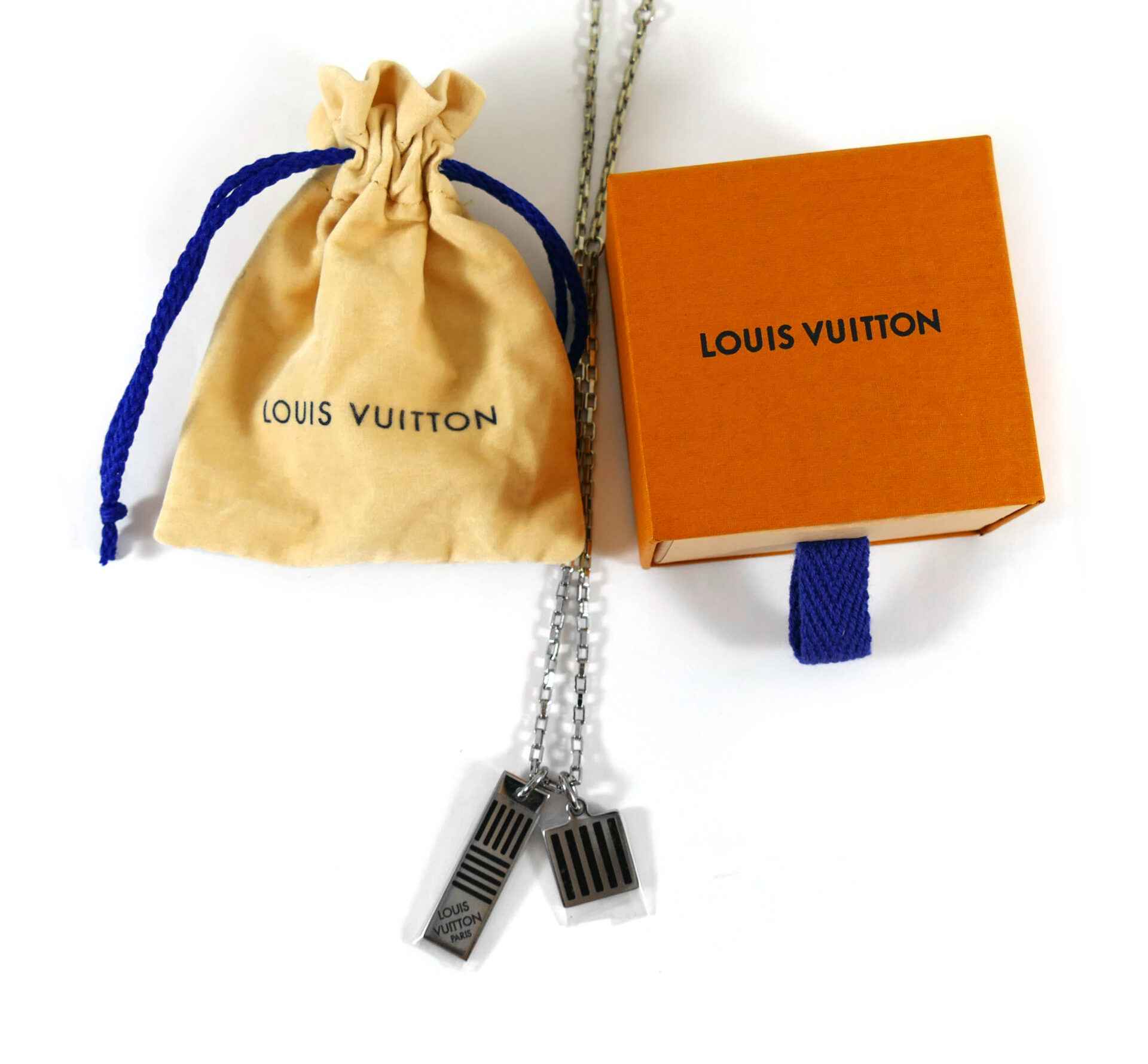 Louis Vuitton Necklace Damier Black_Damier Ebène_SLV Plated Men's Silver F/S