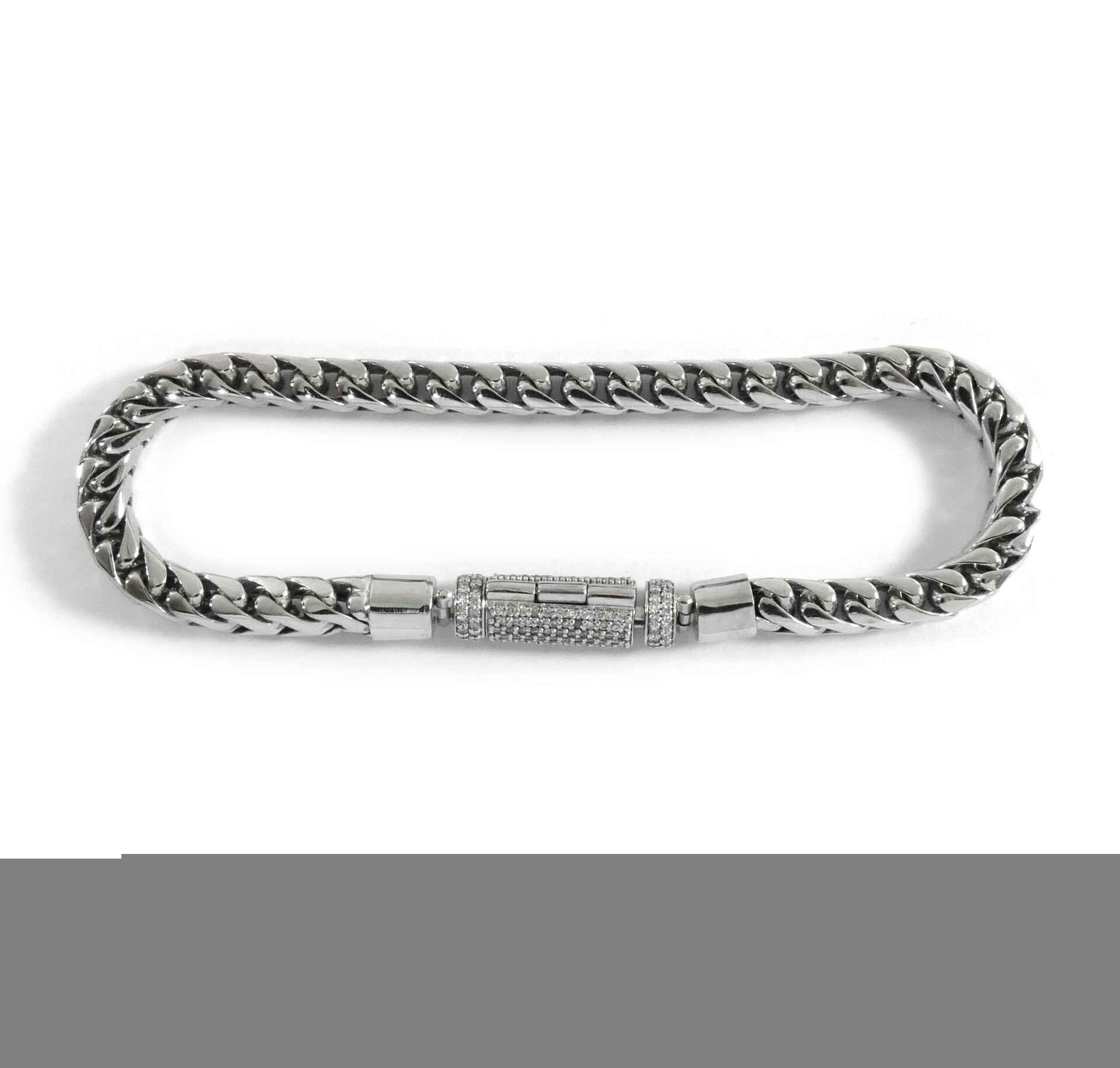 Men's Franco Chain Solid 14k White Gold Custom Diamond Barrel Clasp ...