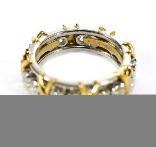 Tiffany & Co Schlumberger Diamond Platinum 18k Gold Eternity Ring SZ 6.5 w/  Box