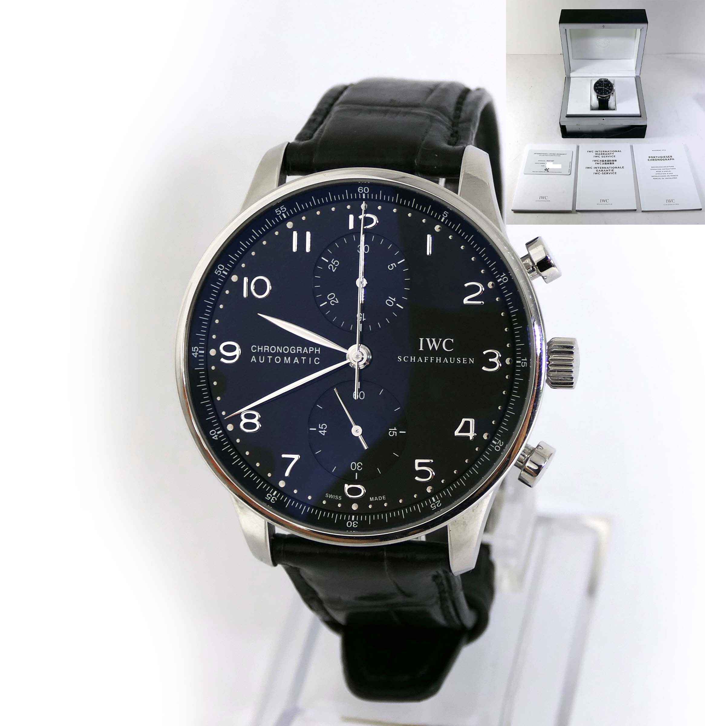 IWC Portuguese Chronograph Black Dial Automatic IW371447 IW3714 41mm Box Papers