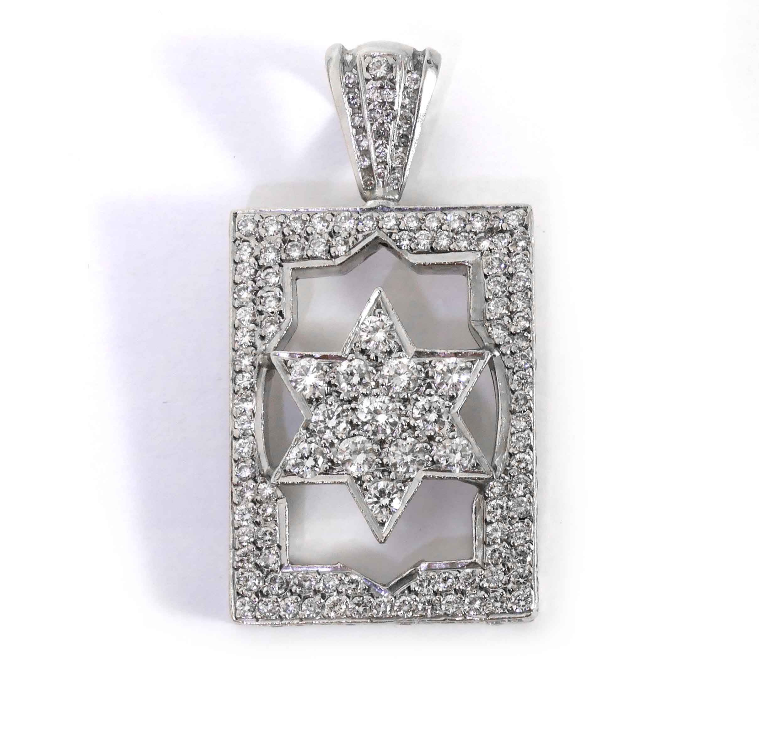 18K White Gold Israel Flag Pendant with Natural Diamonds and Blue