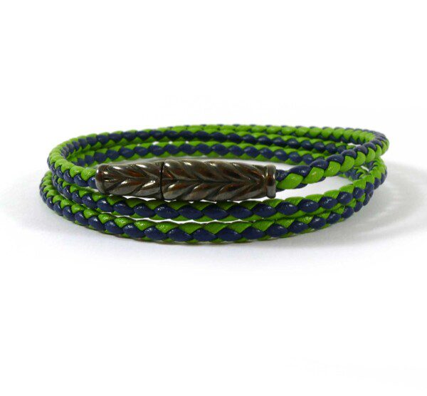 Triple Wrap Braided Leather Bracelet (Blue)