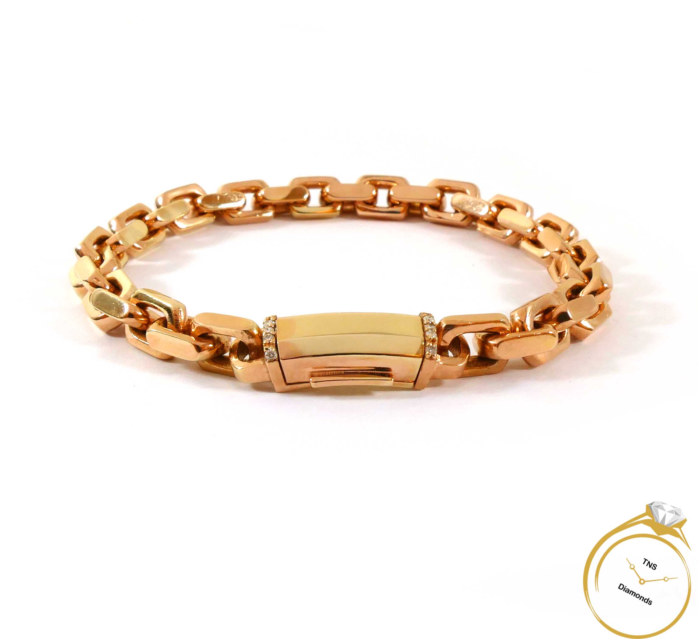 Men's Diamond Anchor Link Chain Bracelet 14k Rose Gold 8