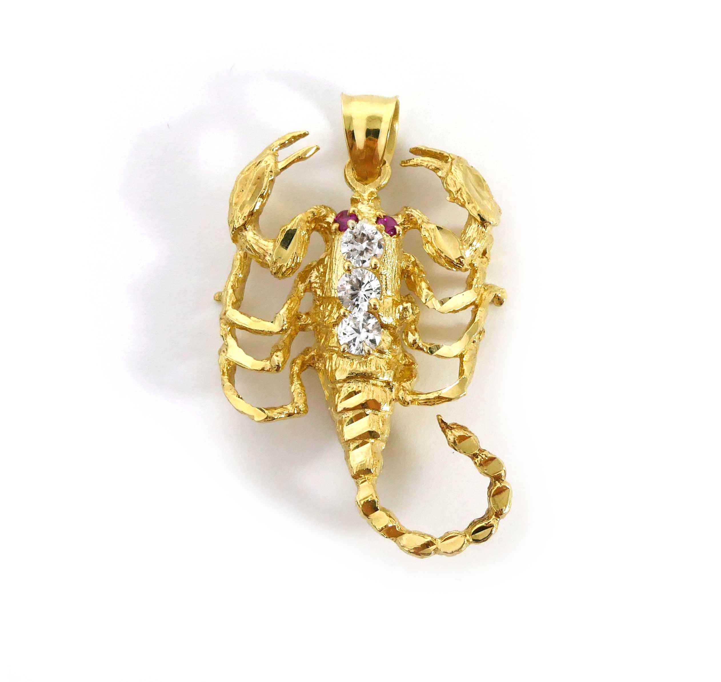 Ruby Scorpion 14k Yellow Gold CZ Pendant Necklace