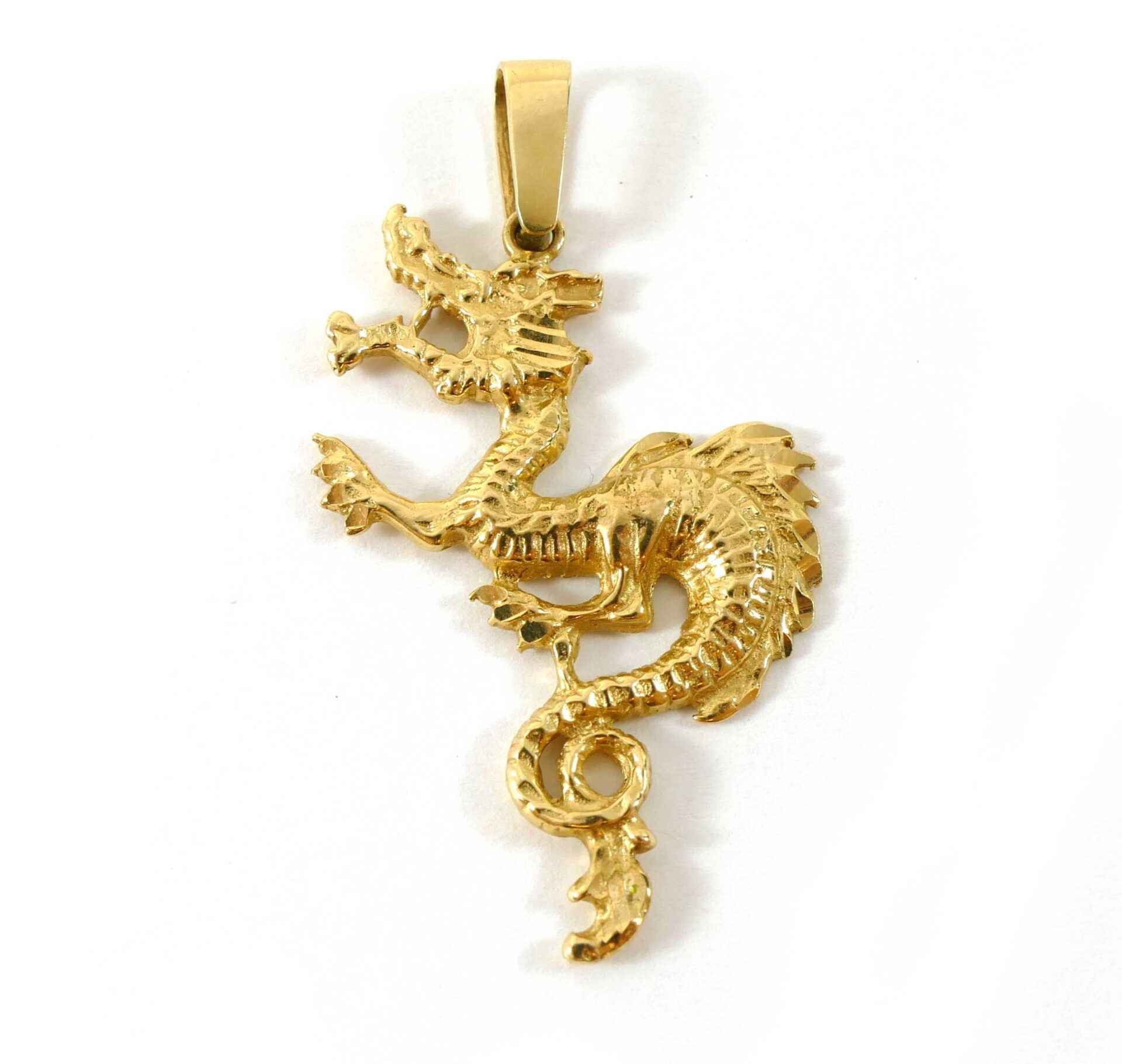 Dragon 14k Yellow Gold Pendant Charm Necklace