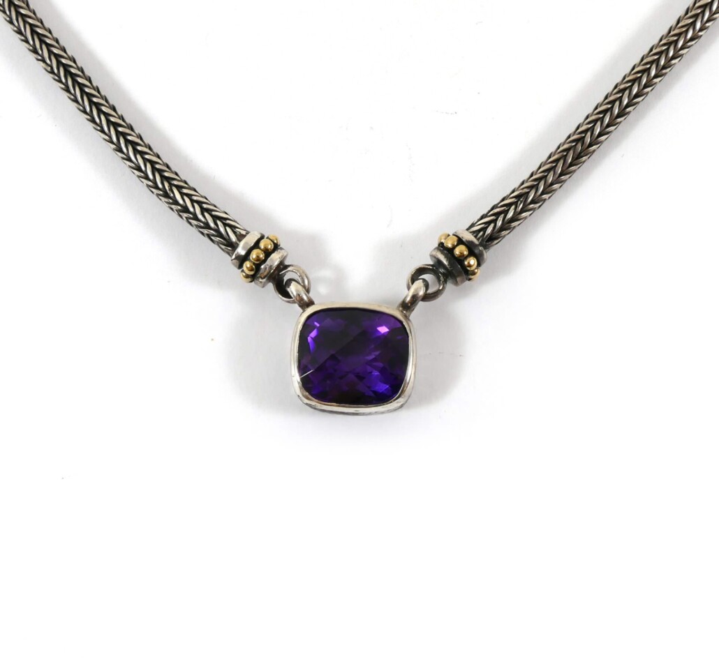 Samuel Benham BJC Women's Amethyst 18k Yellow Gold Silver Necklace