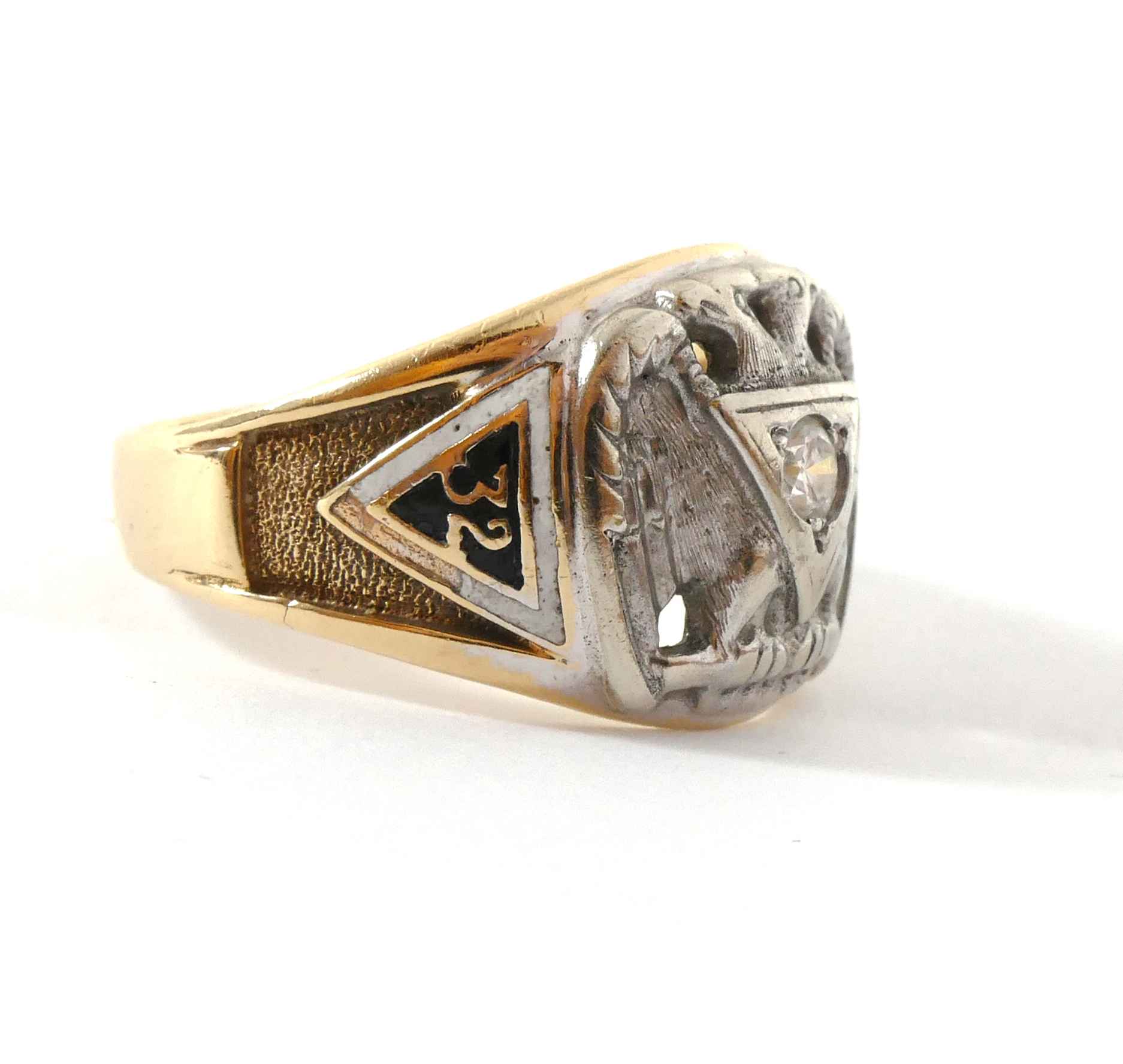 Men's Masonic 32nd Degree Diamond Two Tone 14k Yellow White Ring