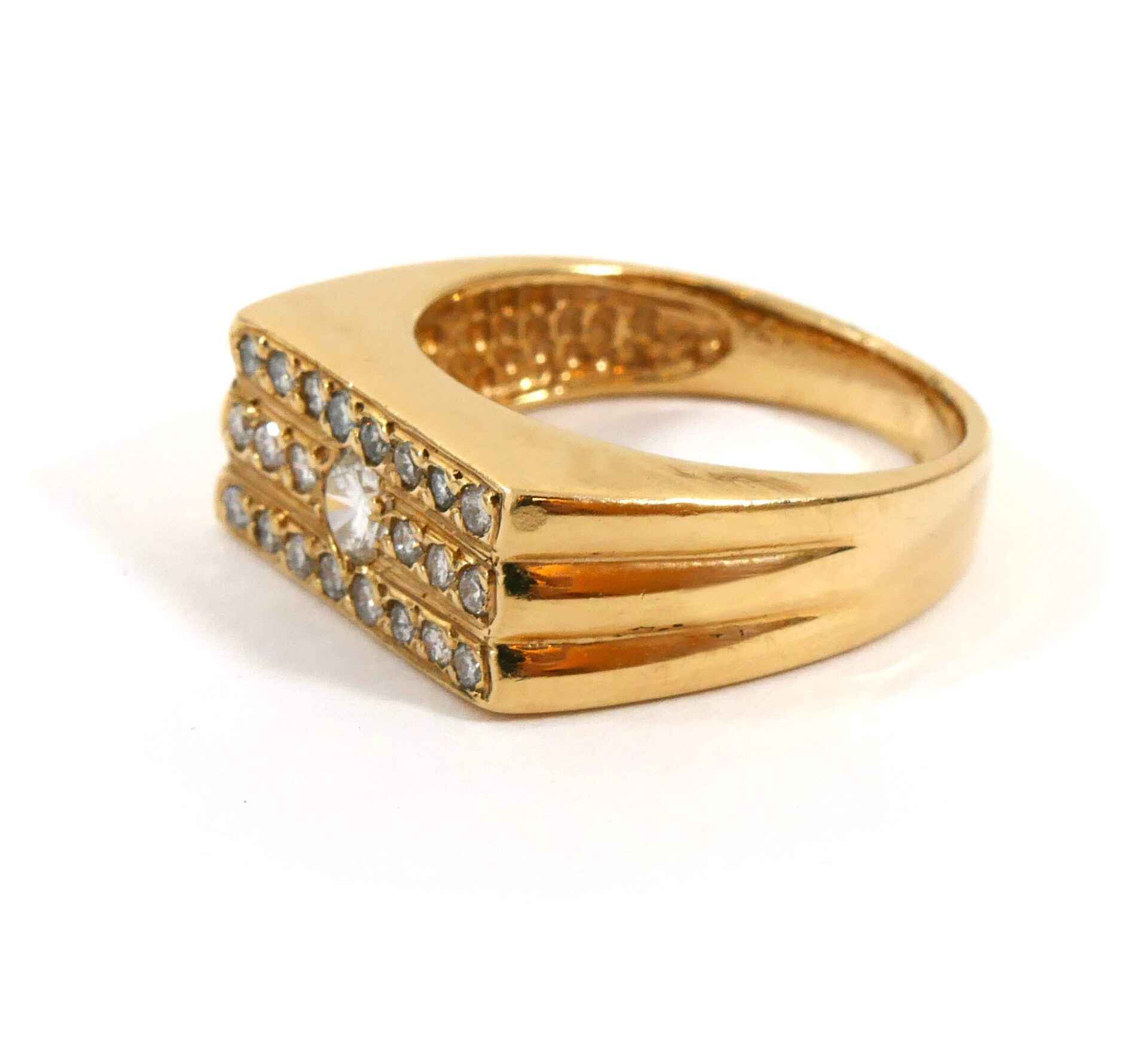 Men's Diamond Round 14k Yellow Gold Statement Ring Band