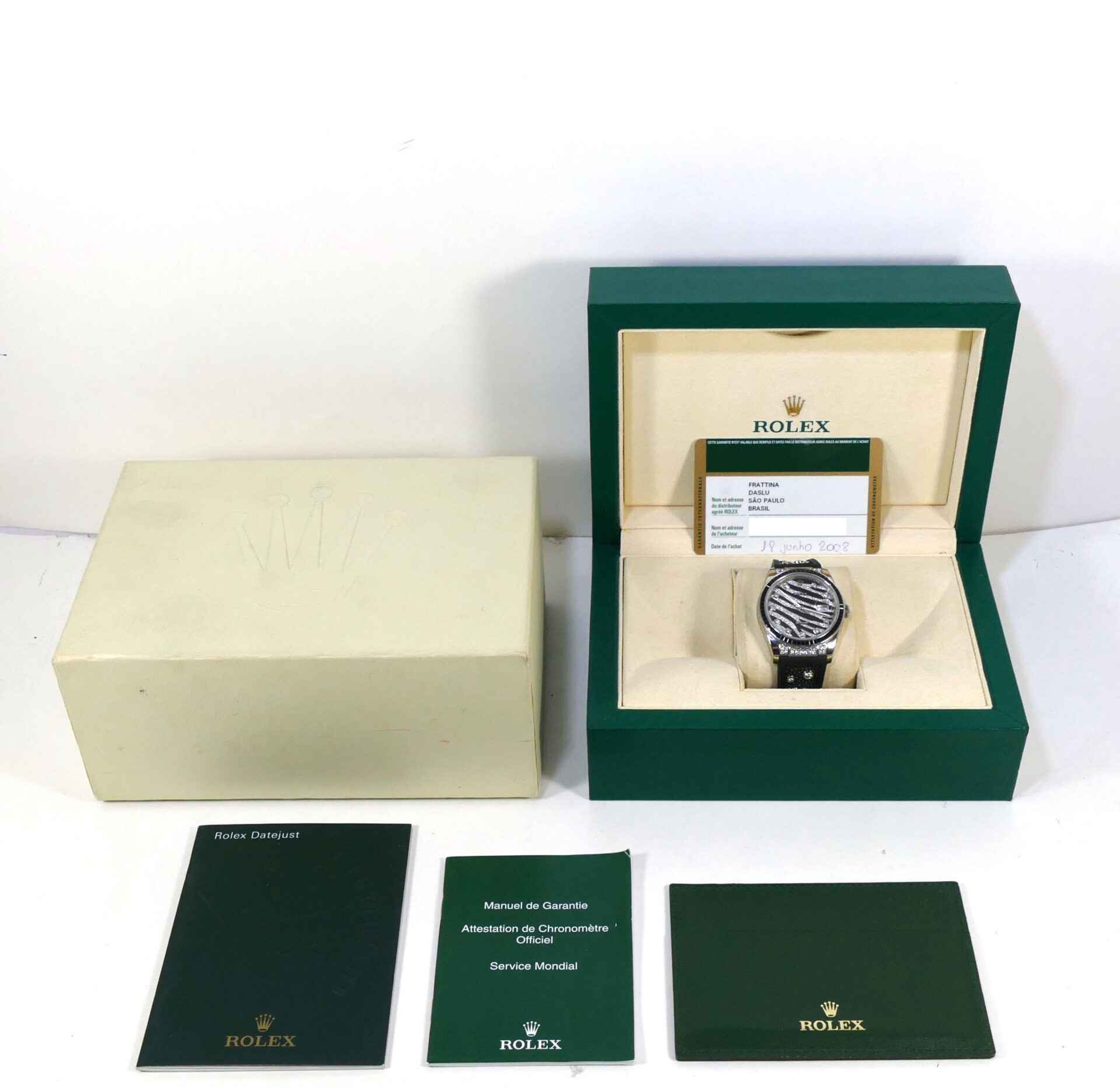 Rolex Datejust Factory Zebra White Gold Diamonds 36mm 116199SANR Box Papers