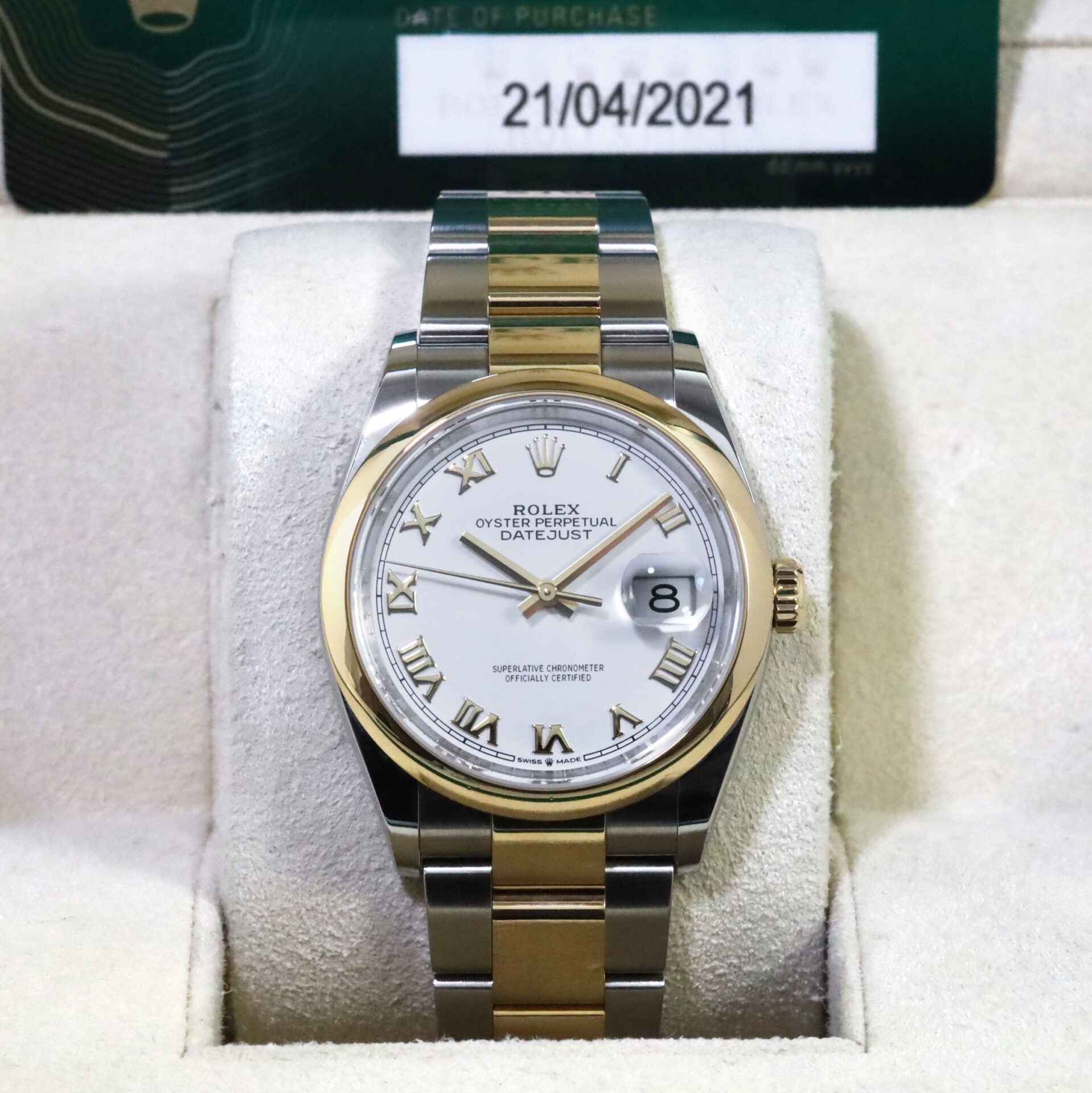 2021 Rolex Datejust 36 126203 White Dial Gold Steel Box Papers