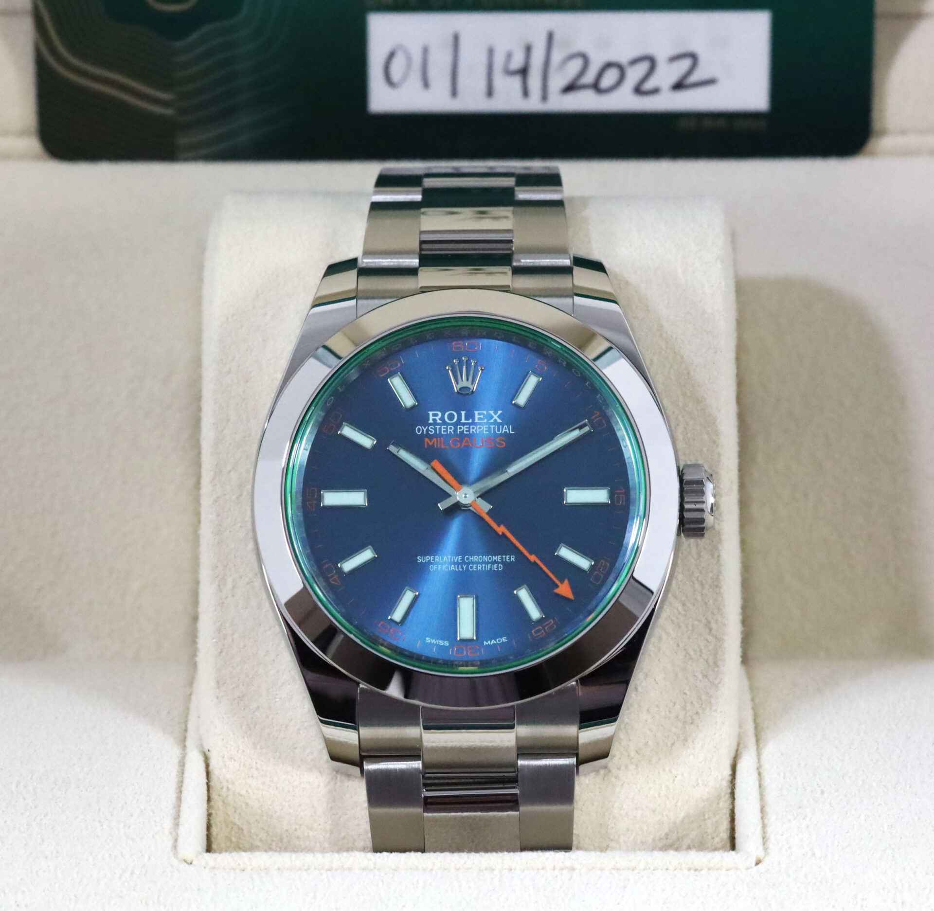 New 2022 Rolex Milgauss 116400GV 40mm Blue Dial Box Papers Complete