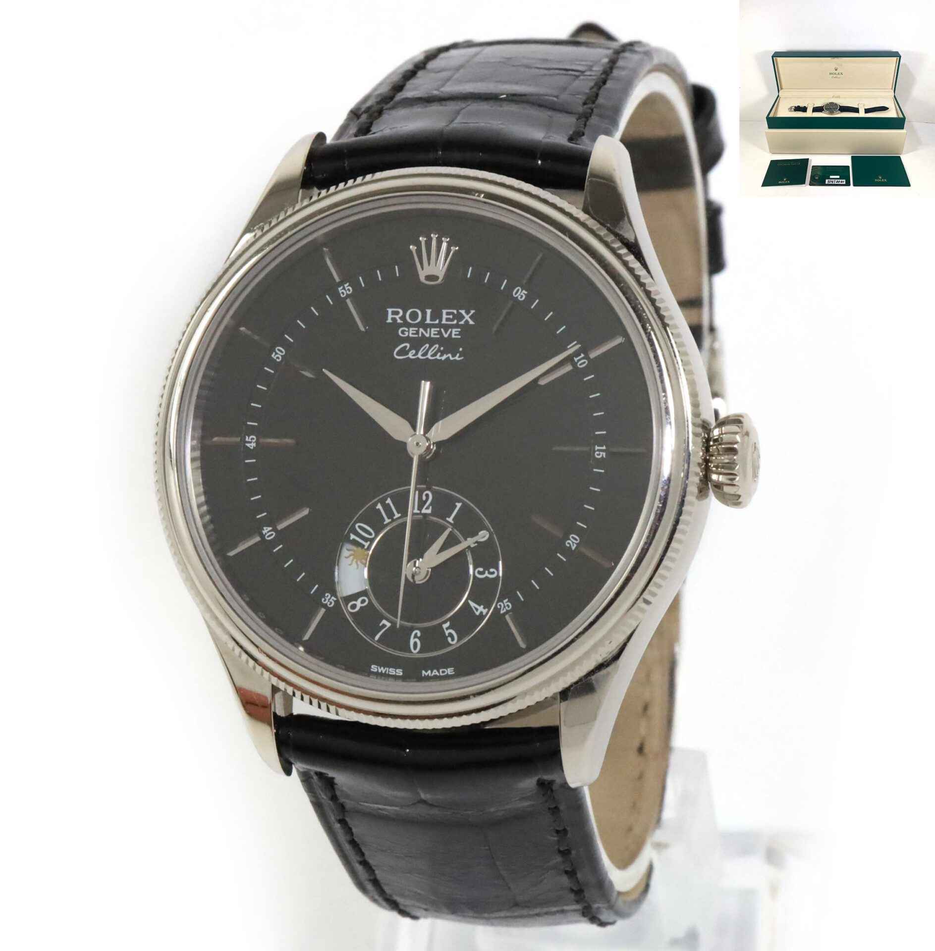 2021 Rolex Cellini Dual Time Black Dial 39mm 50529 Box Papers