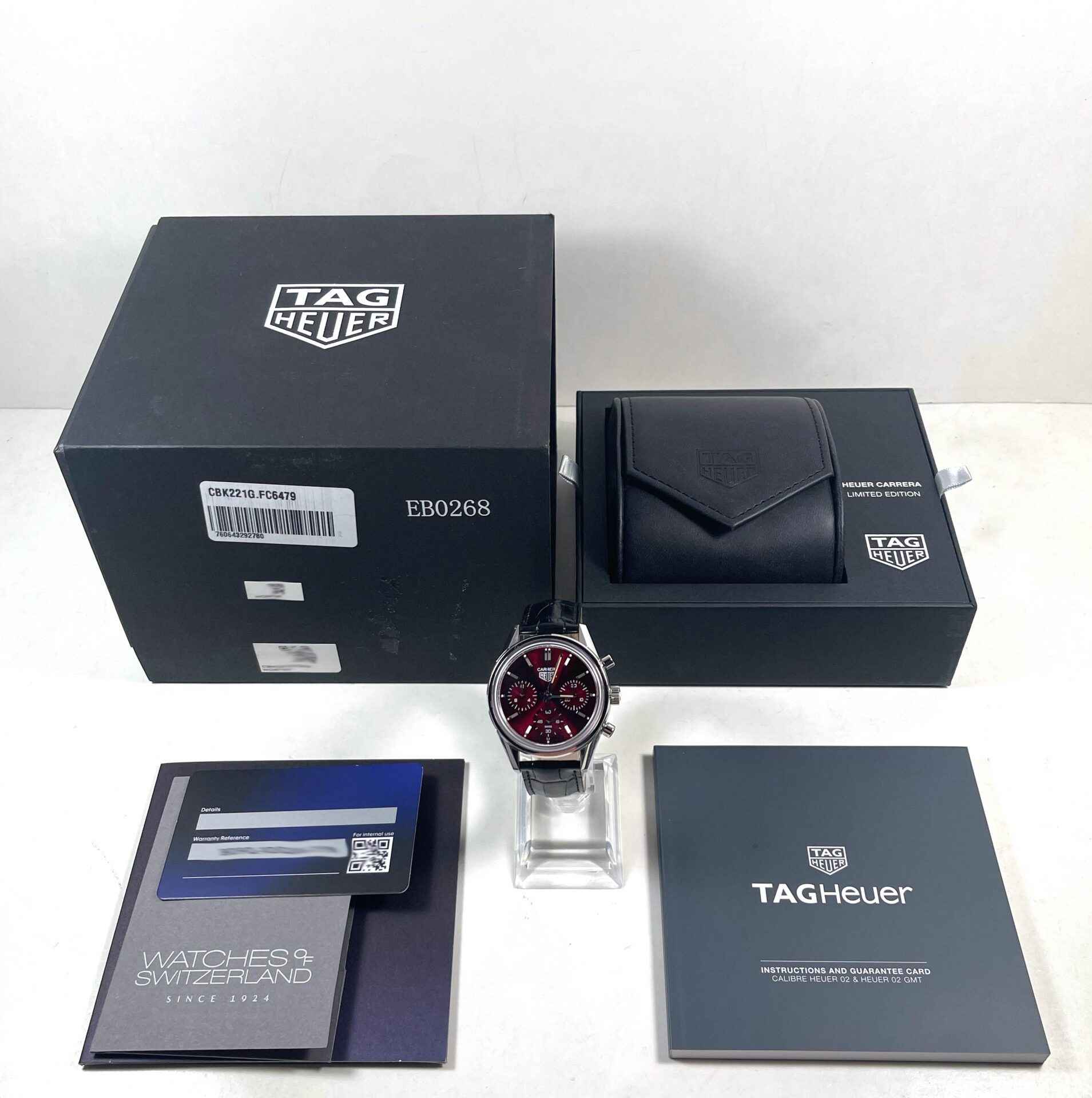 MINT Tag Heuer Carrera CBK221G.FC6479 39mm Red Dial Limited Box Papers