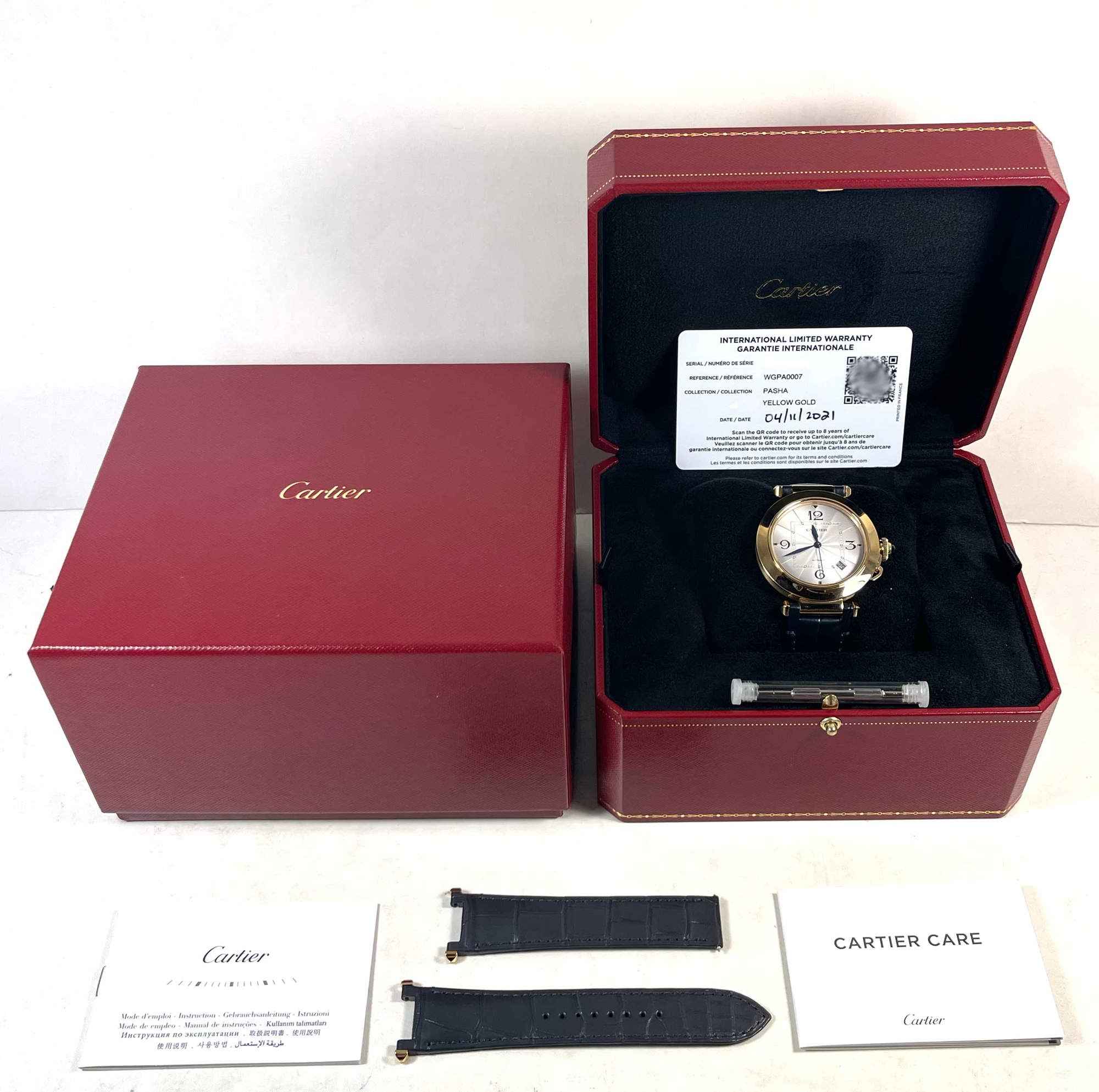 Cartier Pasha De Cartier WGPA0007 41MM Silver Dial 18K Yg Box Papers