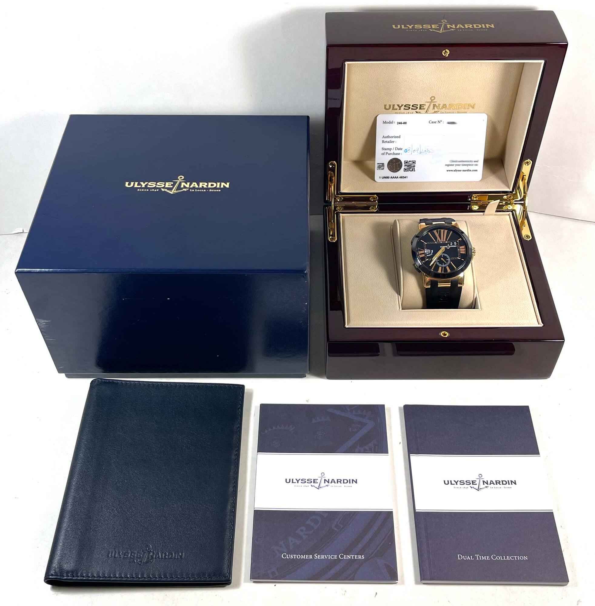 Ulysse Nardin Executive Dual Time 246 00 43MM 18K Rose Gold Black Dial Box Papers