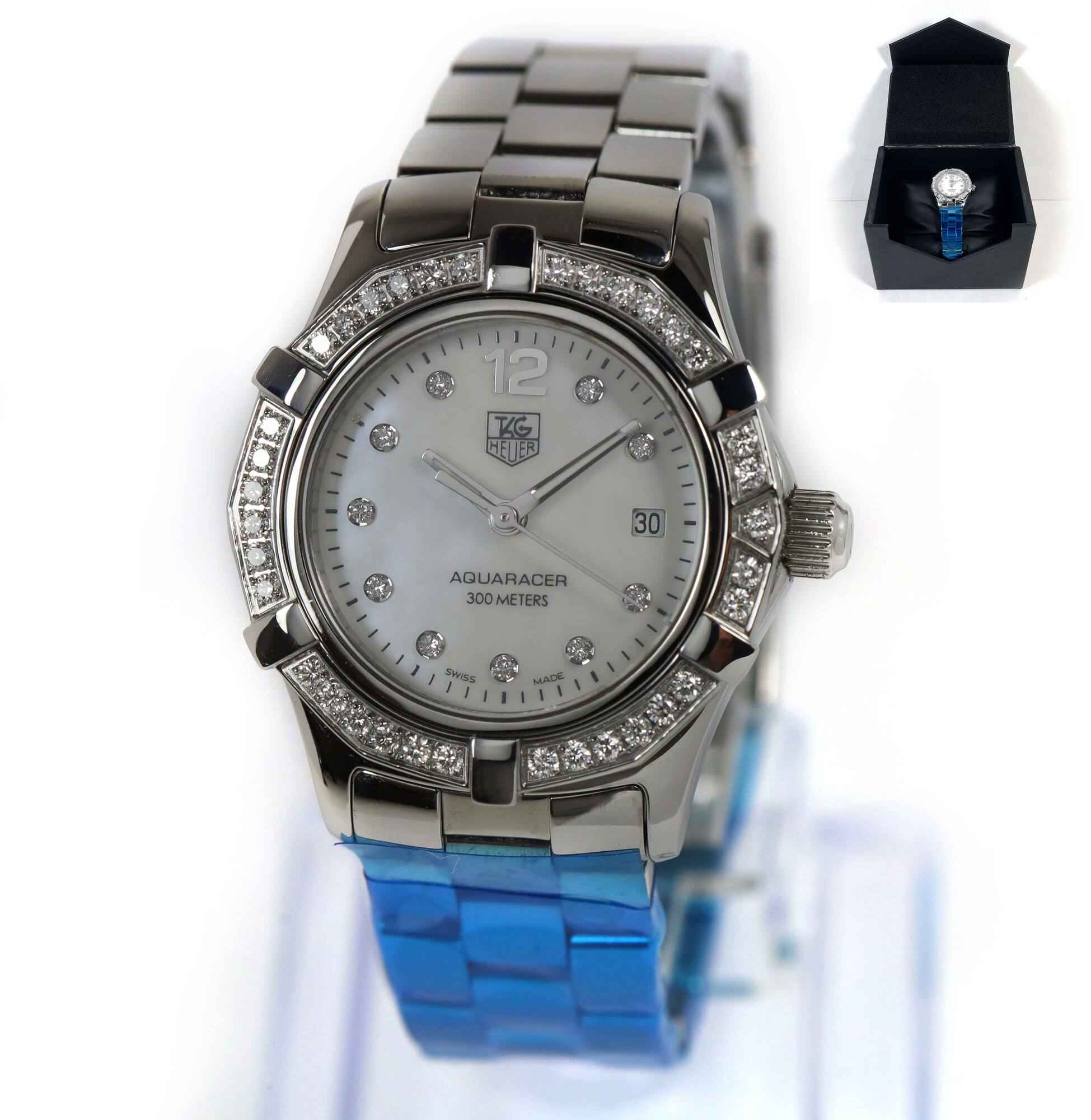 New Ladies Tag Heuer Aquaracer Quartz WAF1416 Mop Diamond Dial Box